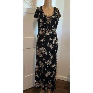 Amuse Society Black Alana Floral Lace Up Maxi Dress Size S